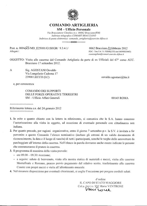 lettera comando artiglieria